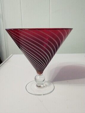 Vintage Handblown Red Swirl Glass Martini Vase